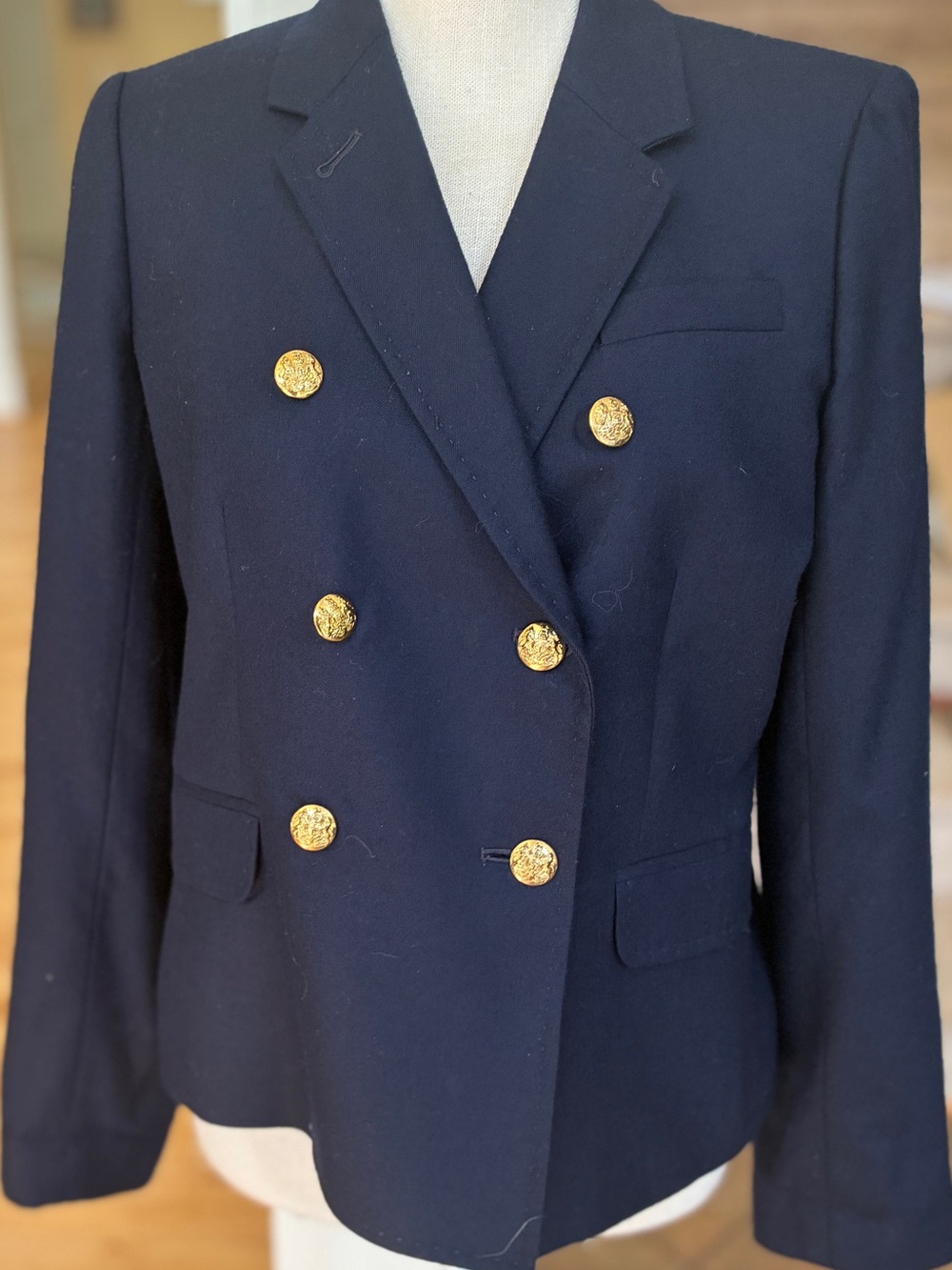 J. Crew Navy 💯 Wool Double-Breasted Blazer with Gold Buttons